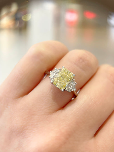 Radiant Cut Fancy Yellow Lab-Diamond 14k Gold Three-stone