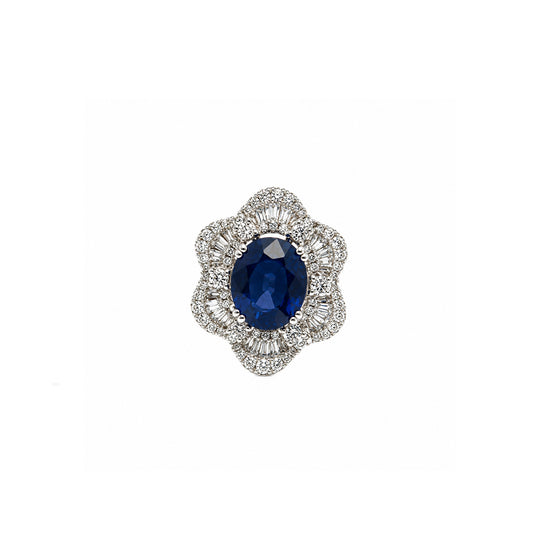 4.02ctw Oval Sapphire & 1.37ctw Diamond Halo Ring, 18K White Gold