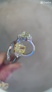 2.25ct-radiant-cut-yellow-diamond-three-stone-lab-diamond-fancy-engagement-ring-Fame-Diamonds