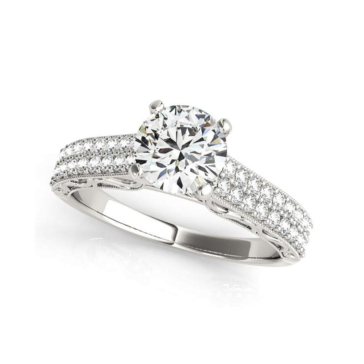 Vintage Carved Round Brilliant Cut Diamond Engagement Ring(  0.86 CTW)