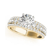 Three-row Diamond Band Solitaire Round Brilliant Cut Diamond Engagement Ring(  1.36 CTW)