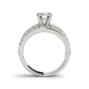 Three-row Diamond Band Solitaire Round Brilliant Cut Diamond Engagement Ring(  1.36 CTW)