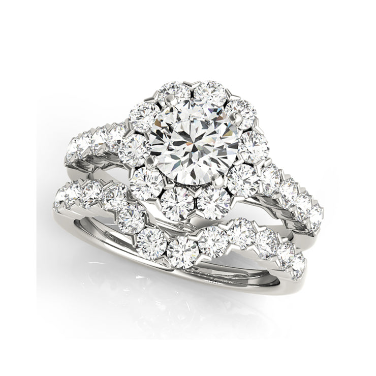 Round Halo Single Rows Of Accent Diamond Engagement Ring(  1.67 CTW)