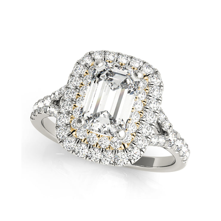 Fancy Shape Emerald Halo Split Shank Diamond Engagement Ring(  0.97 CTW)