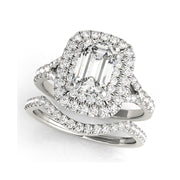 Fancy Shape Emerald Halo Split Shank Diamond Engagement Ring(  0.97 CTW)