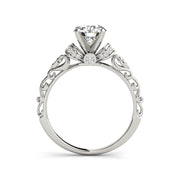 High Profile Vintage Solitaire With Cluster Side Diamond Engagement Ring(  0.6 CTW)