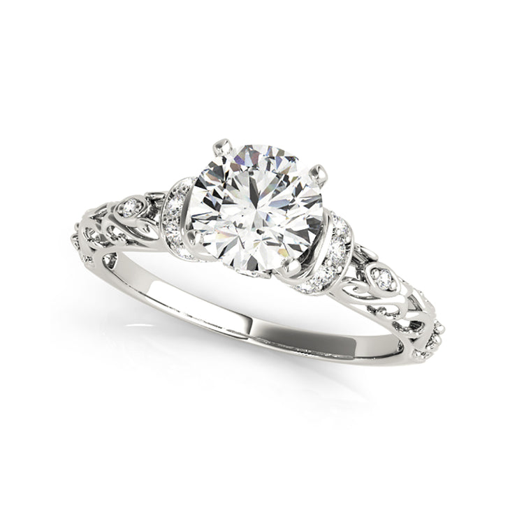 High Profile Vintage Solitaire With Cluster Side Diamond Engagement Ring(  0.6 CTW)