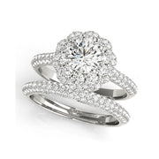 1.13ctw Floral Design Halo  Multi-Row Pave Set Vintage Diamond Engagement Ring