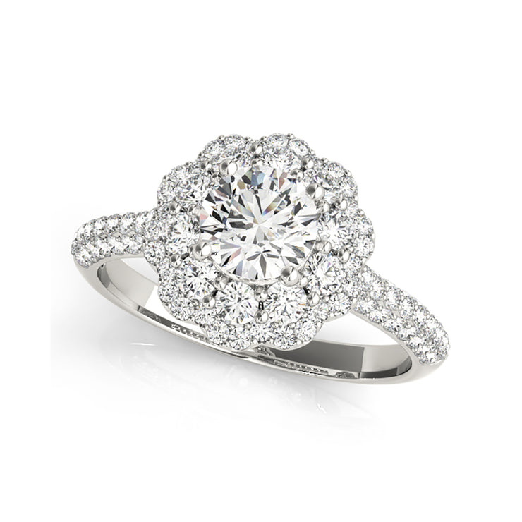 1.13ctw Floral Design Halo  Multi-Row Pave Set Vintage Diamond Engagement Ring