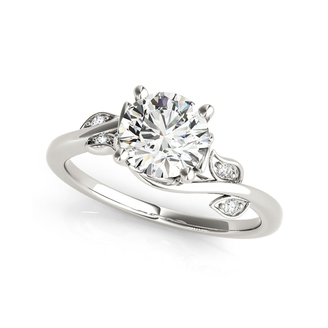 Artistic Design Solitaire With Diamond Leaves Engagement Ring( 0.58 CTW)
