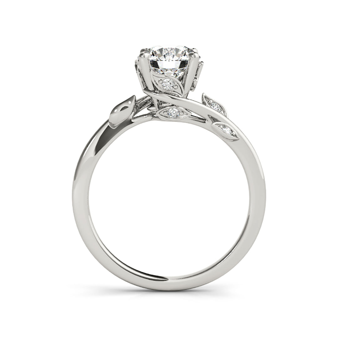 Artistic Design Solitaire With Diamond Leaves Engagement Ring( 0.58 CTW)