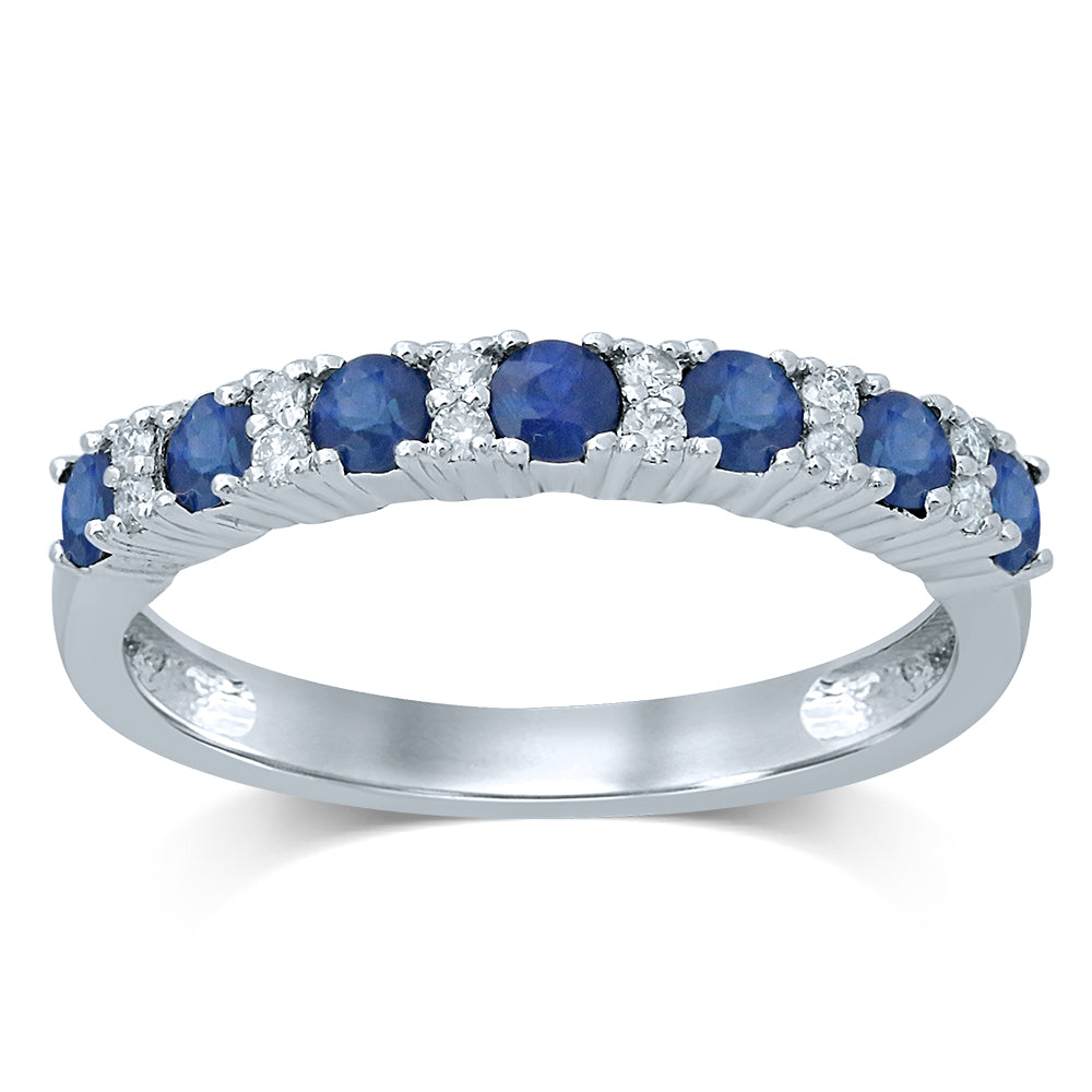 14K White Gold 0.73 Ct. Tw. Half Eternity Blue Sapphire and Diamond Wedding Band