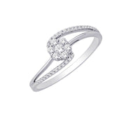 0.25ctw Flower Cluster Diamond Pave-Set Swirl Diamond Shank Promise Ring