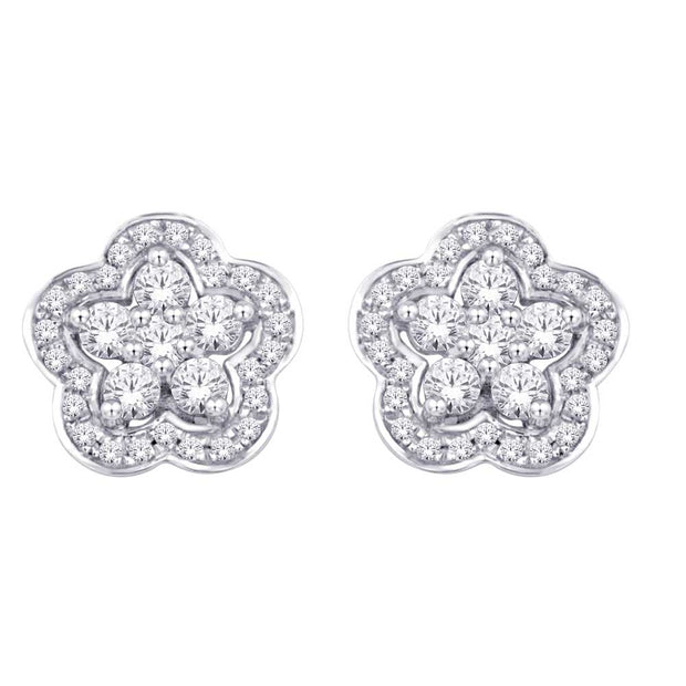 10K White Gold 0.3 Ctw. Flower Halo Multi-Diamond Stud Earrings