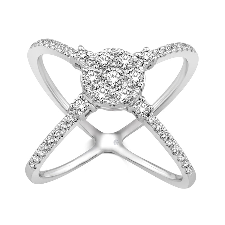 14K White Gold 3/4ctw Diamond Illusion Fashion Ring