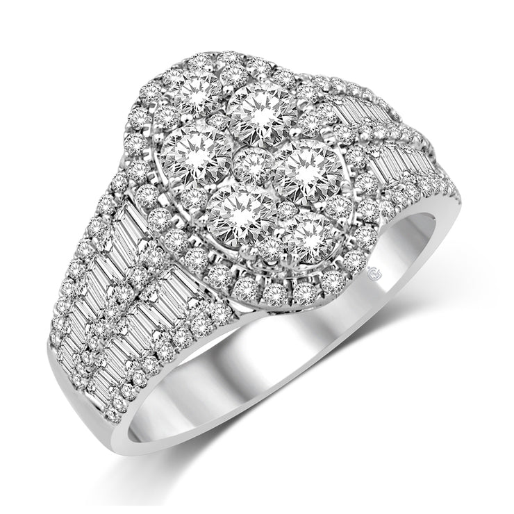 14K White Gold 1.75ctw Tapered Baguette And Round Diamond  Ring
