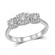 14K White Gold 1/2 Ctw Trio Floral Cluster Diamond Fashion Ring