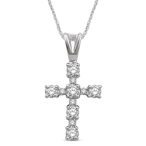 10K White Gold 0.25ctw Prong-Set 6-diamond Cross pendant