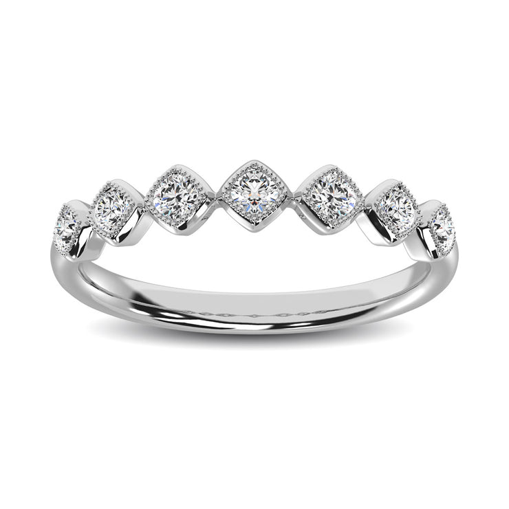 14K White Gold 1/6 Ctw Round Diamond Square-Shaped Fashion Anniversary Ring