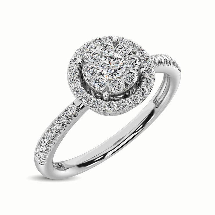 14K White Gold 1/3 Ctw Cluster Diamond Cushion Halo Engagement Ring