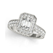 Fancy Emerald Cut Halo Pave Shank Engagement Ring(  1.04 CTW)