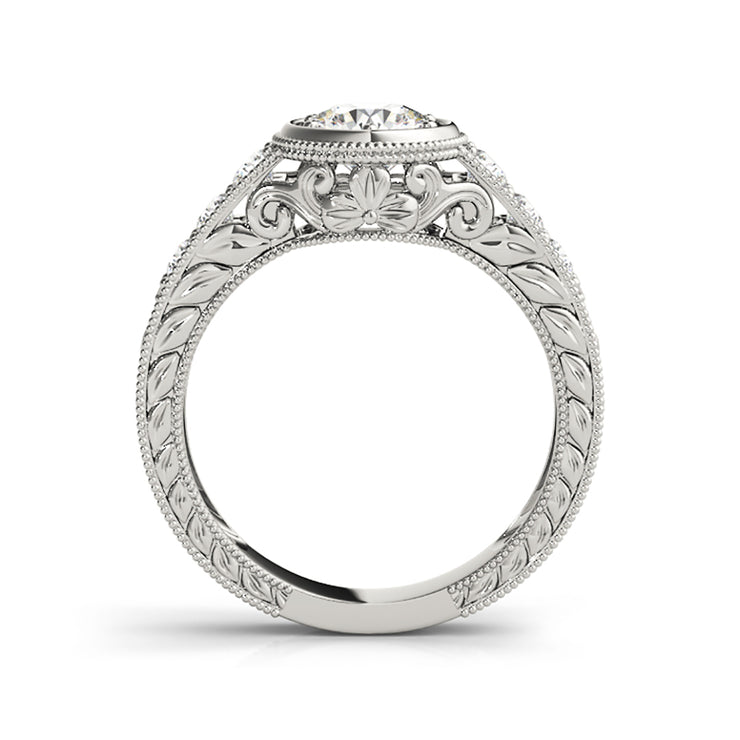 Vintage Bezel Set Round Brilliant Diamond Engagement Ring(  0.92 CTW)