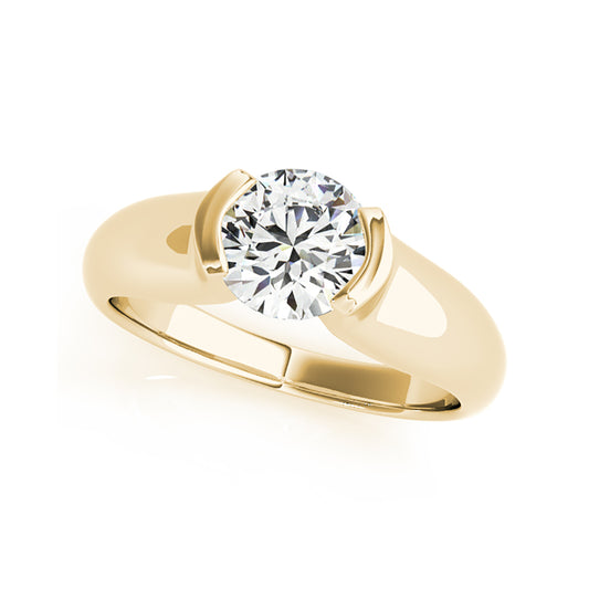 Half Bezel set Round Brilliant Cut Solitaire Diamond Engagement Ring( 0.5 CTW)