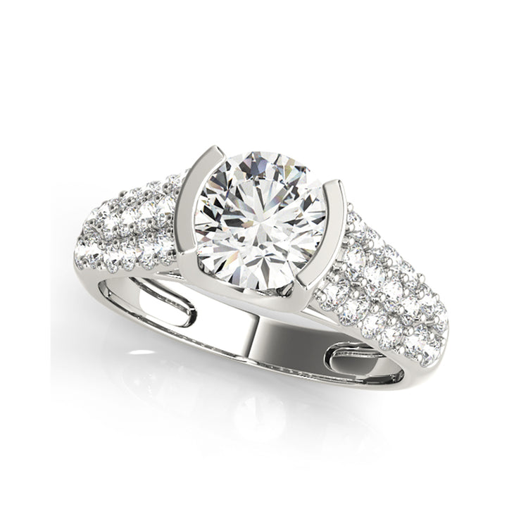 Unique And Modern Solitaire Wide Band Diamond Egagement Ring(  1.14 CTW)