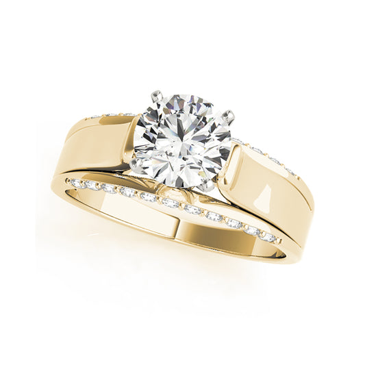 Round Solitaire Wide Shank Diamond Inlay Engagement Ring( 0.72 CTW)