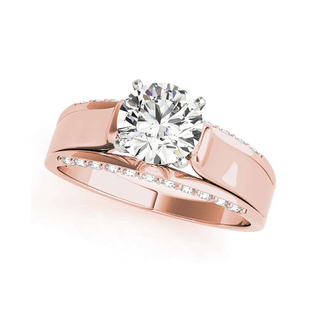 Round Solitaire Wide Shank Diamond Inlay Engagement Ring( 0.72 CTW)