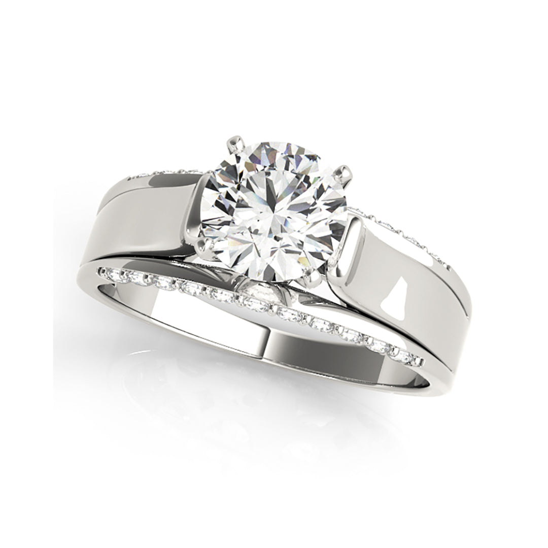 Round Solitaire Wide Shank Diamond Inlay Engagement Ring( 0.72 CTW)