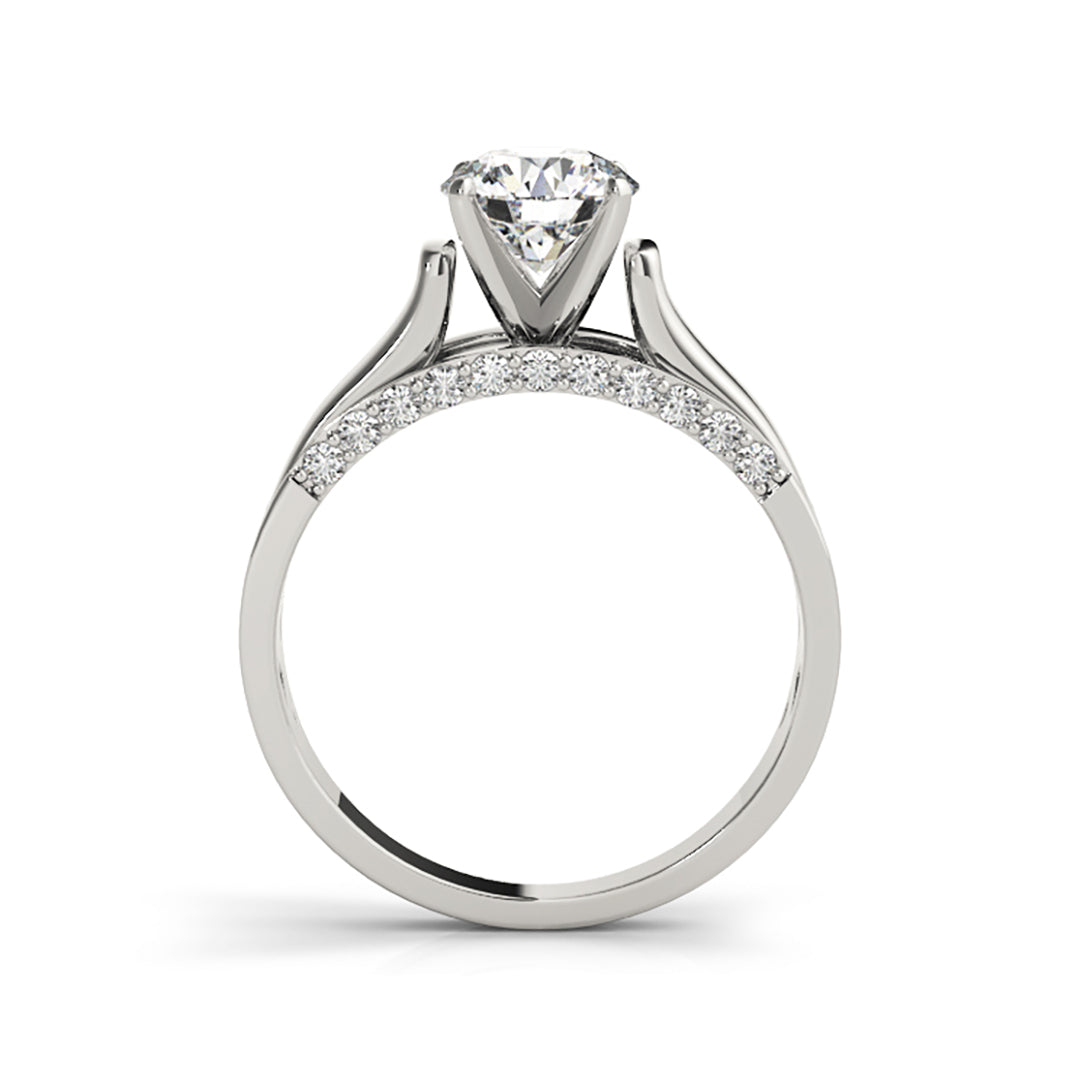 Round Solitaire Wide Shank Diamond Inlay Engagement Ring( 0.72 CTW)