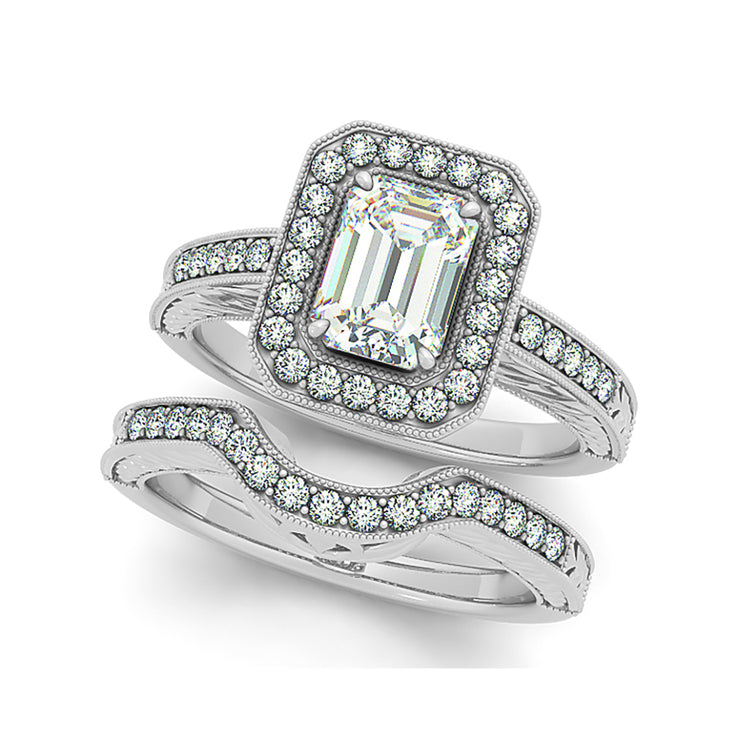 Modern Vintage Emerald Diamond Engagement Ring(  0.82 CTW)