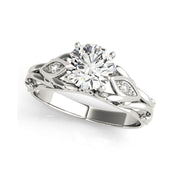 Round Solitaire Vintage Design Side-Diamond Engagement Ring(  0.54 CTW)