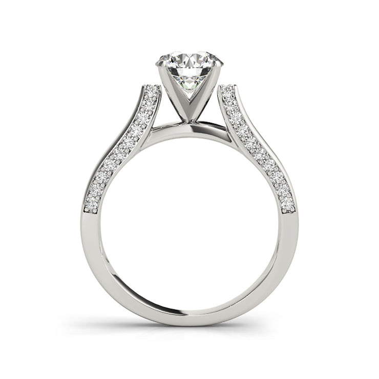 High Profile Round Solitaire With Inlay Diamond Engagement Ring(  0.75 CTW)