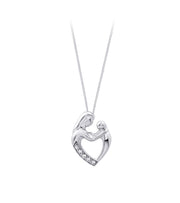 10k White Gold Mother and Child Heart 0.015ctw Diamond Necklace