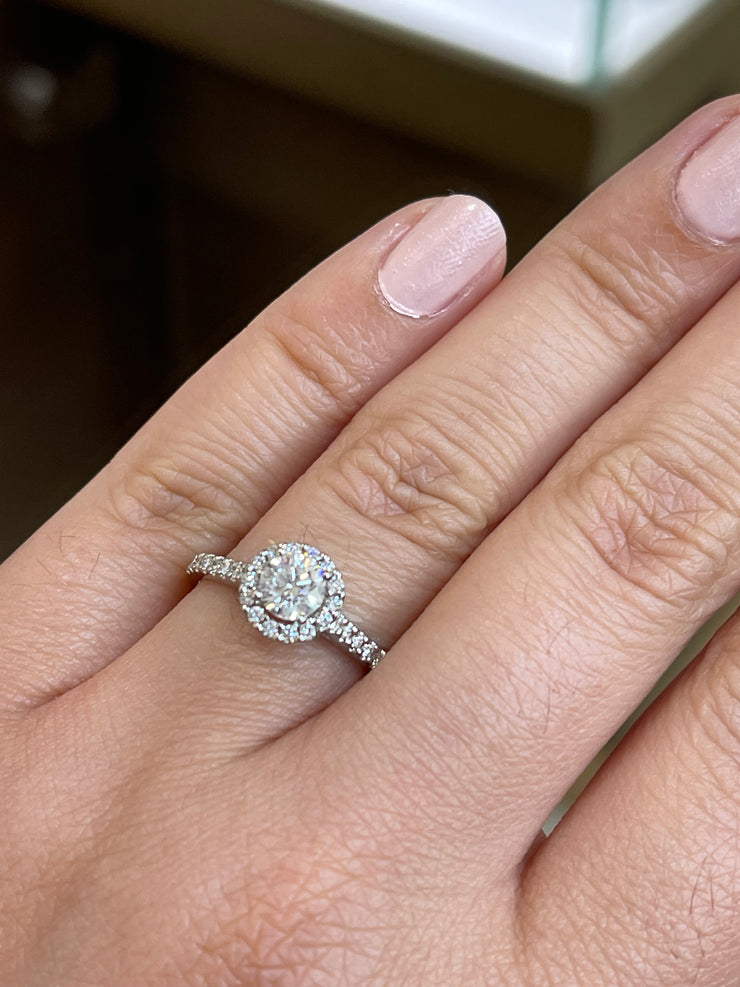 Modern Round Halo Side-Stone Diamond Engagement Ring
