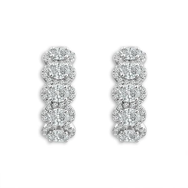 14k White Gold Diamond Opulence Cluster Hoop Earrings