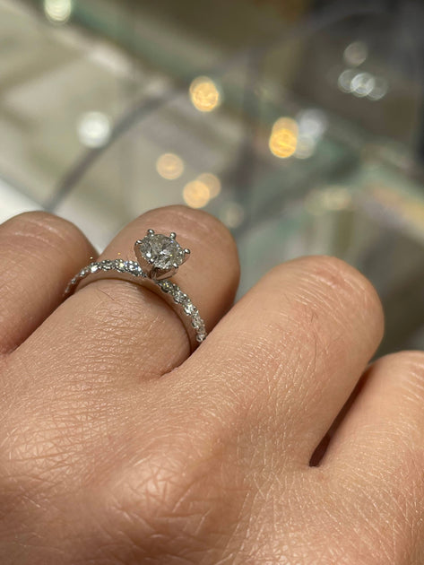 6-Prong Solitaire Pave-Set Side-Diamond Engagement Ring