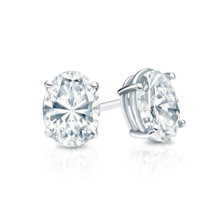 Oval Cut Stud Earring Made In 14K White Gold
