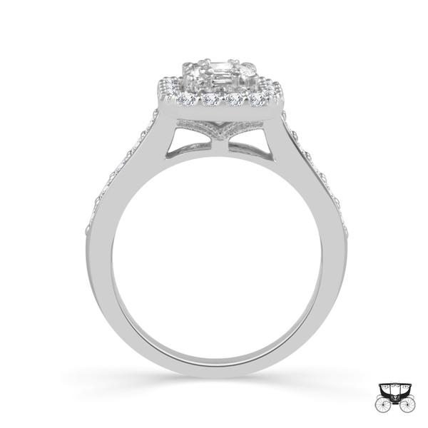 14K White Gold 1.00ctw Diamond Micropave' Emerald Shape Halo Ring