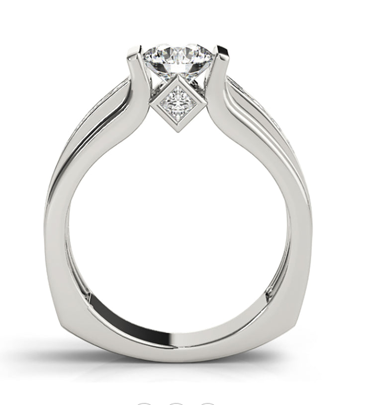 Round Tension-Set Solitaire With Wide Diamond Shank Engagement Ring(  0.87 CTW)