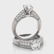 Vintage Milgrain Carved Solitaire Round Brilliant Cut Diamond Engagement Ring(  0.82 CTW)
