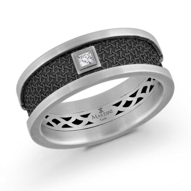 Carbon Fiber 14K Gold Men's Princess Cut Wedding Band mm