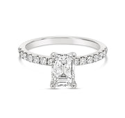 Modern Emerald Cut Solitaire Side-Diamond Engagement Ring