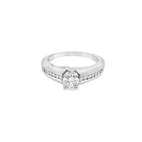 0.63ctw 14K white gold Canadian solitaire accented with channel set diamond engagement ring