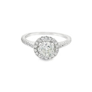 0.7ct Canadian Diamond Round Halo Side-diamonds Engagement Ring 18k white gold