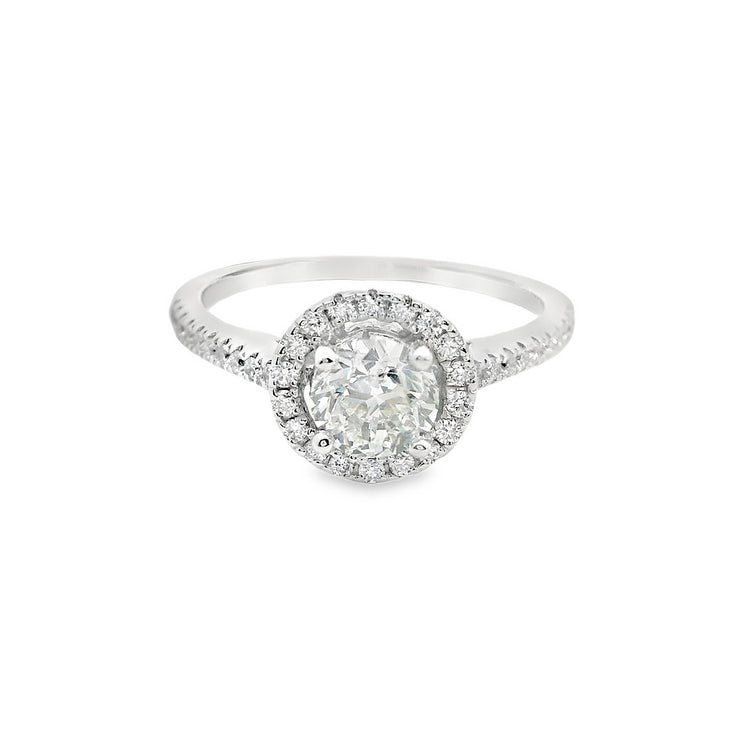 0.7ct Canadian Diamond Round Halo Side-diamonds Engagement Ring 18k white gold