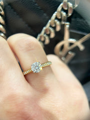 1 ct Round Lab-Grown Diamond Solitaire 18K Gold Channel Set Accent Diamond Engagement Ring
