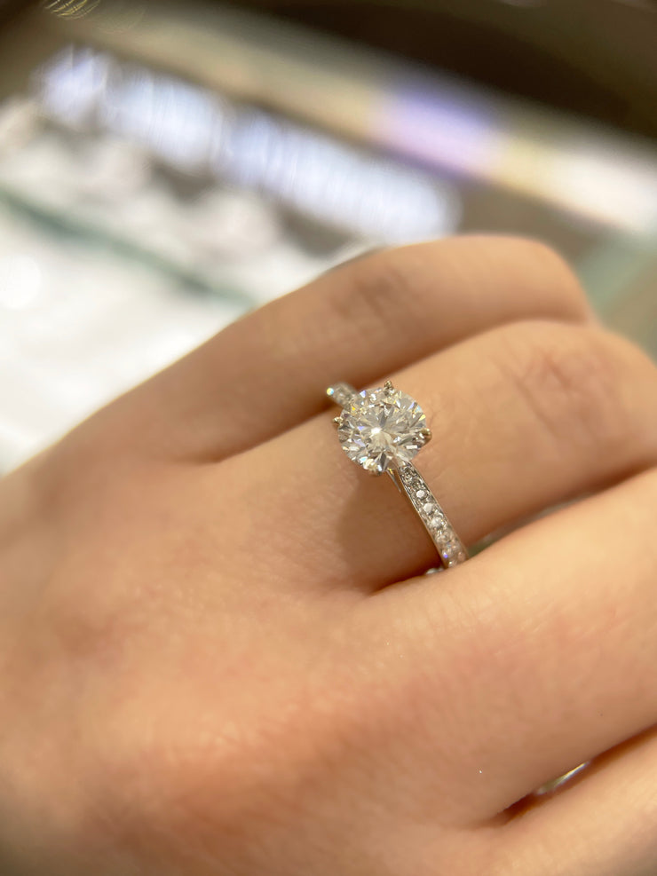 1 ct Round Lab-Grown Diamond Solitaire 18K Gold Channel Set Accent Diamond Engagement Ring